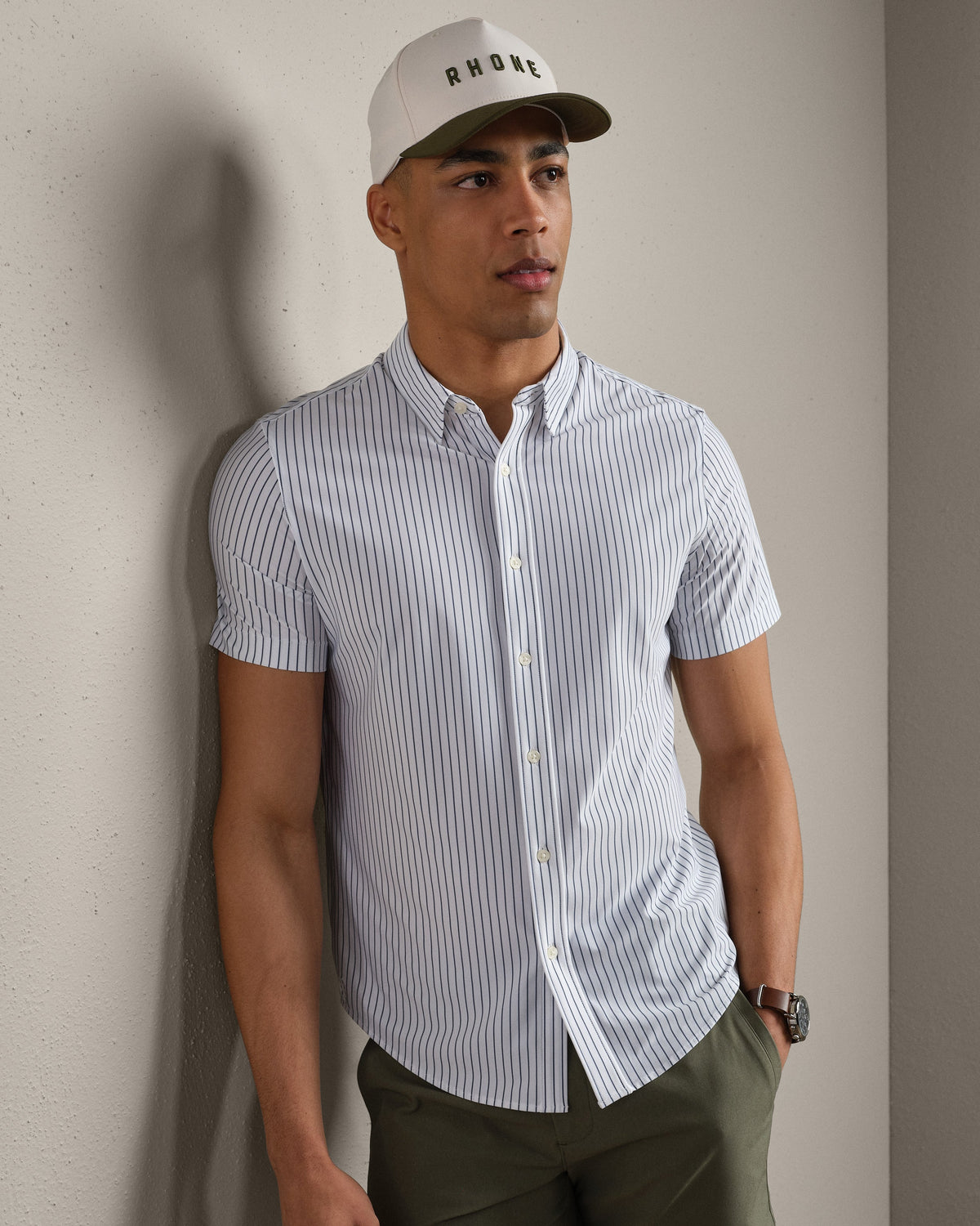 White/Navy Pinstripe - Front