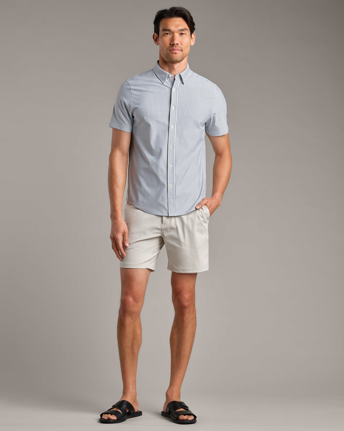 Gray Linen Wide Stripe - Back