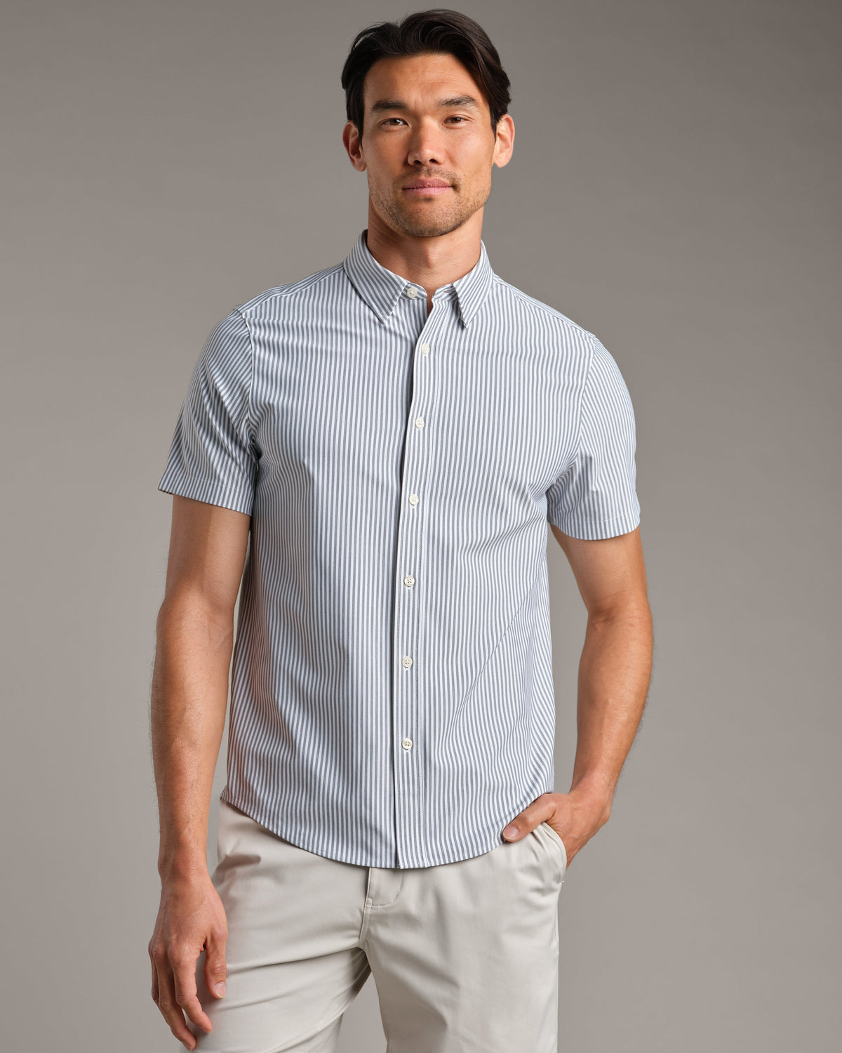 Gray Linen Wide Stripe - Front